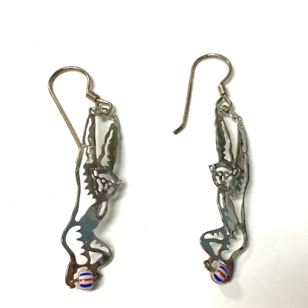 NWT Wild Bryde monkey ball French wire pierced earrings rhodium plated